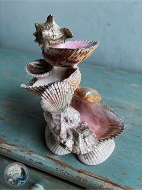 Handmade Pink & Gold Seashell Jewelry Holder Tower | The Saltwater Siren